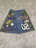 GO-STONE Vintage Street Camouflage Print Five-Point Short Jeans Loose Wide Leg Shorts Unisex Summer American Hip Hop Fashion Men Clothing