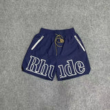 GO-STONE High street fashion RHUDE letter printed hip-hop casual pants beach pants men's five quarter shorts