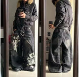 GO-STONE Y2K High Street Red Letter Embroidered Baggy Jeans Women Gothic American New Straight Pants Fashion Street Retro Wide-leg Pants