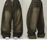 GO-STONE Y2K Fashion Letters Embroidered Big Pockets Washed Baggy Jeans Women High Street Vintage Hip Hop Popular Wild Wide-leg Pants