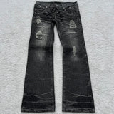 GO-STONE Y2K Washed Jeans Gothic Retro Micro Flared Double Waisted Lace Up Pants Men Women Streetwear High Quality Design Sense Trousers