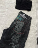 GO-STONE Summer Black Skull Pattern Print Retro Men's Denim Shorts Y2K Street Jeans Sports Pants Commuting Casual Men's Wear