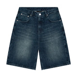 GO-STONE Hip Hop Japan Kimono Embroidered Shorts Men Casual Baggy Jeans Short Y2k Retro Blue Wide Leg Denim Jorts Skateboard Streetwear