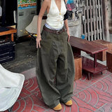 GO-STONE Women GreenY2k Baggy Jeans Harajuku 90s Vintage Bent Knife Denim Trousers Japanese 2000s Style Jeans Pants Oversize Clothes