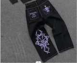 GO-STONE Streetwear Vintage Jeans Y2K Clothes Womens Vintage Pocket Sequin Washed Blue Baggy Jeans Mid Rise Slim Fit Trousers