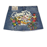 GO-STONE Y2K Street Vintage is a fashionable short skirt Harajuku gothic hip hop letter print vintage blue denim skirt